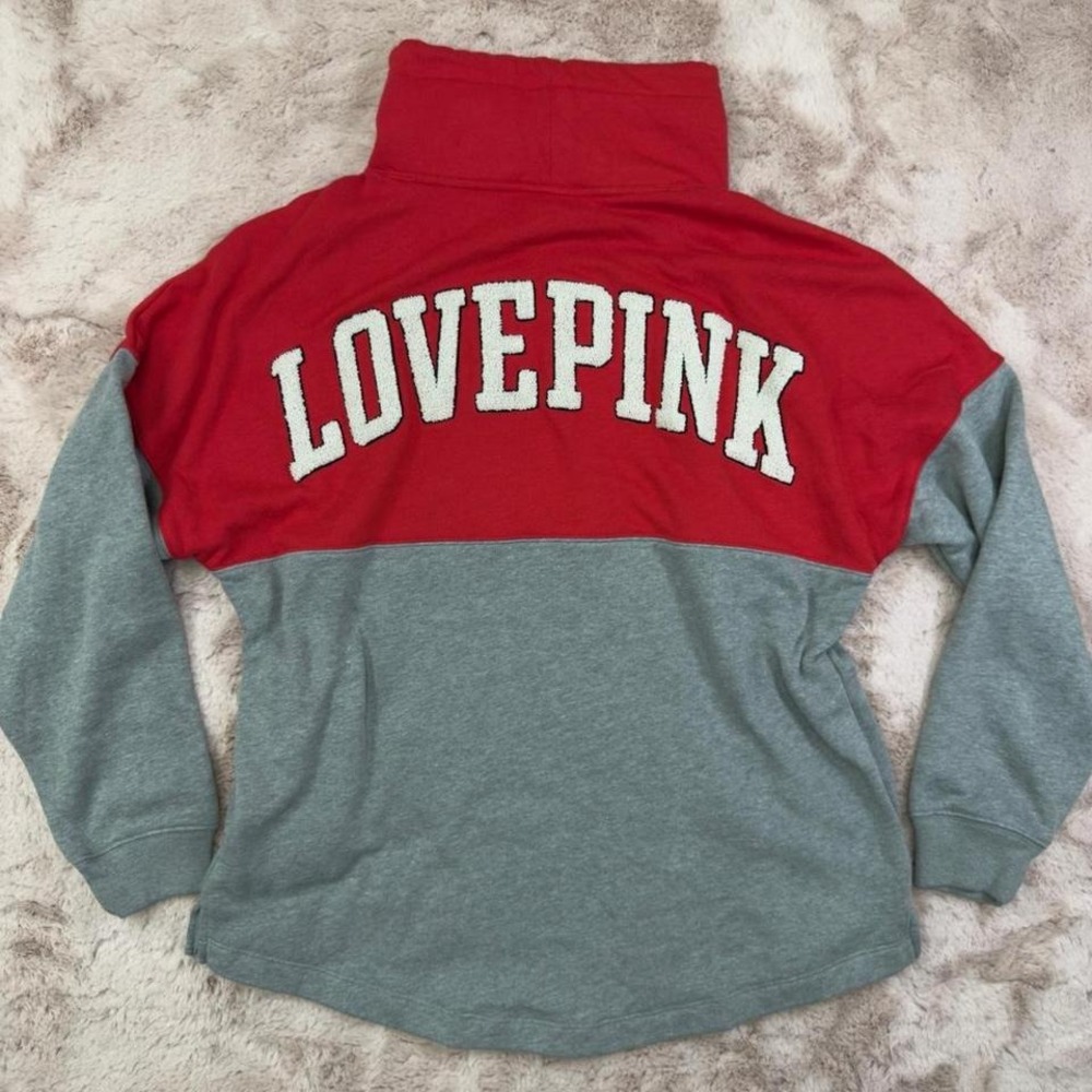 VS PINK Colorblock "Love Pink" Pullover, varsity style, spring‎ sweater